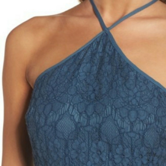 Chelsea 28 Teal Blue Lace Fit and Flare Halter Dress - Picture 6 of 8